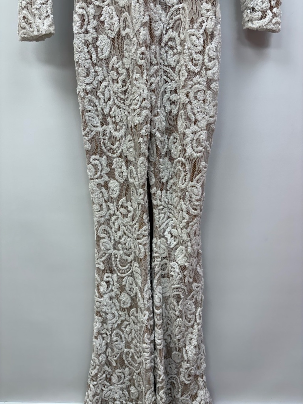 Nadine Merabi Bella Sequin Lace Flared Leg Jumpsuit Bridal Wedding White Small - Picture 5 of 10